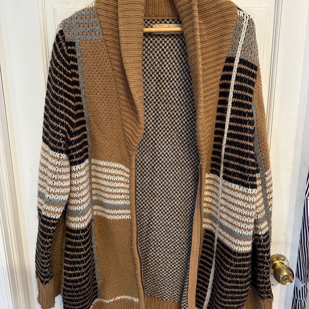 Spring and Clifton Striped Tan and Black Women's Sweater